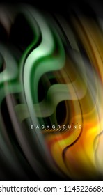 Fluid colors abstract background, twisted liquid design on black, colorful marble or plastic wave texture backdrop, multicolored template for business or technology presentation or web brochure cover