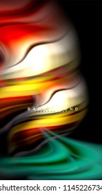 Fluid colors abstract background, twisted liquid design on black, colorful marble or plastic wave texture backdrop, multicolored template for business or technology presentation or web brochure cover