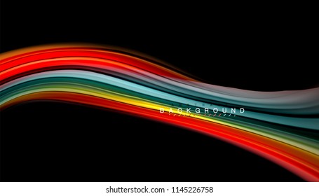 Fluid colors abstract background, twisted liquid design on black, colorful marble or plastic wave texture backdrop, multicolored template for business or technology presentation or web brochure cover
