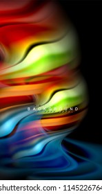 Fluid colors abstract background, twisted liquid design on black, colorful marble or plastic wave texture backdrop, multicolored template for business or technology presentation or web brochure cover