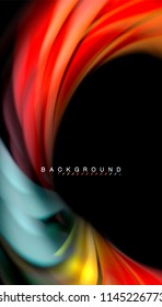 Colores fluidos fondo abstracto, diseño líquido retorcido sobre fondo negro, mármol colorido o textura de ondas plásticas, plantilla multicolor para presentación de negocios o tecnología o portada de folletos web