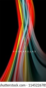 Fluid colors abstract background, twisted liquid design on black, colorful marble or plastic wave texture backdrop, multicolored template for business or technology presentation or web brochure cover