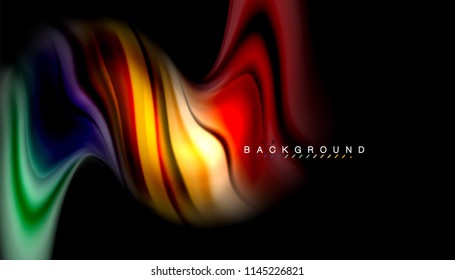 Fluid colors abstract background, twisted liquid design on black, colorful marble or plastic wave texture backdrop, multicolored template for business or technology presentation or web brochure cover
