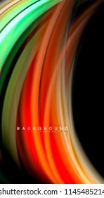 Fluid colors abstract background, twisted liquid design on black, colorful marble or plastic wave texture backdrop, multicolored template for business or technology presentation or web brochure cover