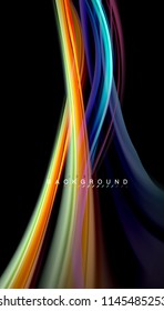 Fluid colors abstract background, twisted liquid design on black, colorful marble or plastic wave texture backdrop, multicolored template for business or technology presentation or web brochure cover