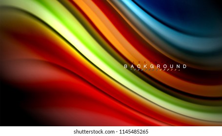 Colores fluidos fondo abstracto, diseño líquido retorcido sobre fondo negro, mármol colorido o textura de ondas plásticas, plantilla multicolor para presentación de negocios o tecnología o portada de folletos web
