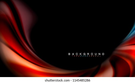 Fluid colors abstract background, twisted liquid design on black, colorful marble or plastic wave texture backdrop, multicolored template for business or technology presentation or web brochure cover