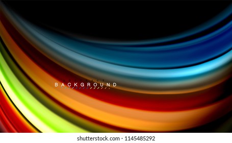 Colores fluidos fondo abstracto, diseño líquido retorcido sobre fondo negro, mármol colorido o textura de ondas plásticas, plantilla multicolor para presentación de negocios o tecnología o portada de folletos web