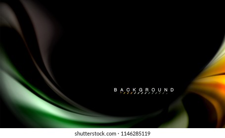 Fluid colors abstract background, twisted liquid design on black, colorful marble or plastic wave texture backdrop, multicolored template for business or technology presentation or web brochure cover