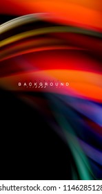 Fluid colors abstract background, twisted liquid design on black, colorful marble or plastic wave texture backdrop, multicolored template for business or technology presentation or web brochure cover