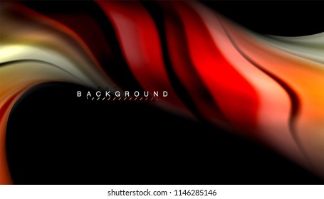 Colores fluidos fondo abstracto, diseño líquido retorcido sobre fondo negro, mármol colorido o textura de ondas plásticas, plantilla multicolor para presentación de negocios o tecnología o portada de folletos web
