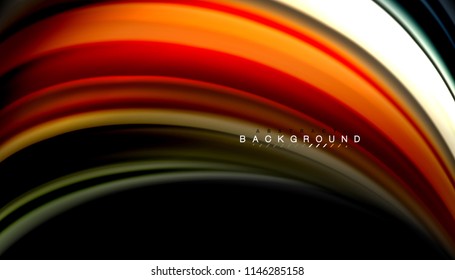 Fluid colors abstract background, twisted liquid design on black, colorful marble or plastic wave texture backdrop, multicolored template for business or technology presentation or web brochure cover