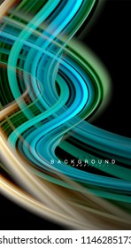 Fluid colors abstract background, twisted liquid design on black, colorful marble or plastic wave texture backdrop, multicolored template for business or technology presentation or web brochure cover