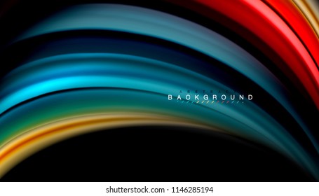 Fluid colors abstract background, twisted liquid design on black, colorful marble or plastic wave texture backdrop, multicolored template for business or technology presentation or web brochure cover