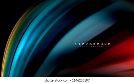 Fluid colors abstract background, twisted liquid design on black, colorful marble or plastic wave texture backdrop, multicolored template for business or technology presentation or web brochure cover