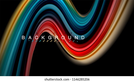 Fluid colors abstract background, twisted liquid design on black, colorful marble or plastic wave texture backdrop, multicolored template for business or technology presentation or web brochure cover