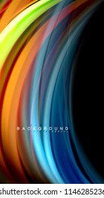 Fluid colors abstract background, twisted liquid design on black, colorful marble or plastic wave texture backdrop, multicolored template for business or technology presentation or web brochure cover