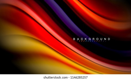 Fluid colors abstract background, twisted liquid design on black, colorful marble or plastic wave texture backdrop, multicolored template for business or technology presentation or web brochure cover