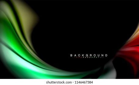 Fluid colors abstract background, twisted liquid design on black, colorful marble or plastic wave texture backdrop, multicolored template for business or technology presentation or web brochure cover