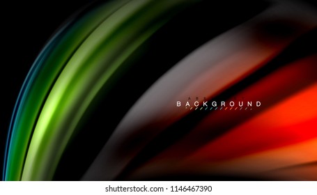 Fluid colors abstract background, twisted liquid design on black, colorful marble or plastic wave texture backdrop, multicolored template for business or technology presentation or web brochure cover