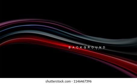 Colores fluidos fondo abstracto, diseño líquido retorcido sobre fondo negro, mármol colorido o textura de onda plástica, plantilla multicolor para presentación de negocios o tecnología o portada de folletos web