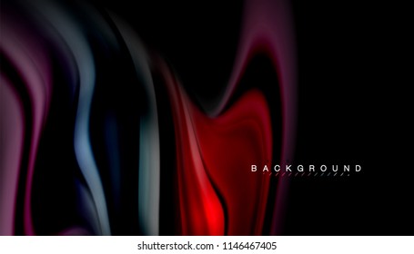 Fluid colors abstract background, twisted liquid design on black, colorful marble or plastic wave texture backdrop, multicolored template for business or technology presentation or web brochure cover