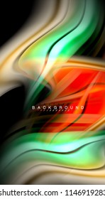 Fluid colors abstract background, twisted liquid design on black, colorful marble or plastic wave texture backdrop, multicolored template for business or technology presentation or web brochure cover