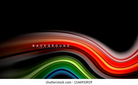 Fluid colors abstract background, twisted liquid design on black, colorful marble or plastic wave texture backdrop, multicolored template for business or technology presentation or web brochure cover