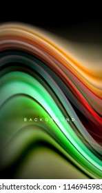 Fluid colors abstract background, twisted liquid design on black, colorful marble or plastic wave texture backdrop, multicolored template for business or technology presentation or web brochure cover