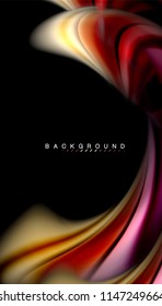 Fluid colors abstract background, twisted liquid design on black, colorful marble or plastic wave texture backdrop, multicolored template for business or technology presentation or web brochure cover