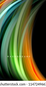 Fluid colors abstract background, twisted liquid design on black, colorful marble or plastic wave texture backdrop, multicolored template for business or technology presentation or web brochure cover