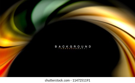 Fluid colors abstract background, twisted liquid design on black, colorful marble or plastic wave texture backdrop, multicolored template for business or technology presentation or web brochure cover