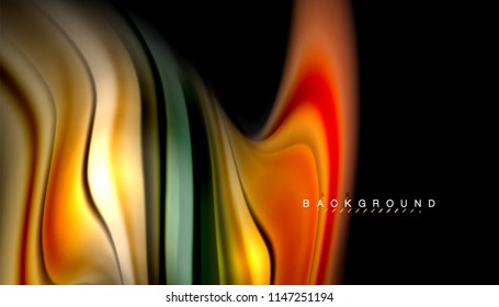 Colores fluidos fondo abstracto, diseño líquido retorcido sobre fondo negro, mármol colorido o textura de ondas plásticas, plantilla multicolor para presentación de negocios o tecnología o portada de folletos web