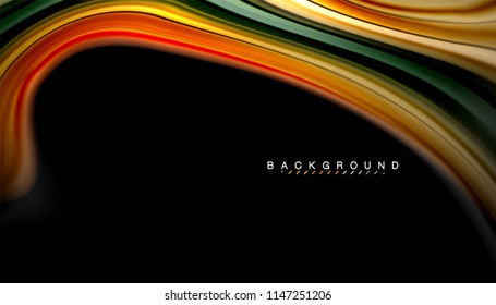 Colores fluidos fondo abstracto, diseño líquido retorcido sobre fondo negro, mármol colorido o textura de ondas plásticas, plantilla multicolor para presentación de negocios o tecnología o portada de folletos web