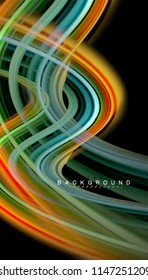 Colores fluidos fondo abstracto, diseño líquido retorcido sobre fondo negro, mármol colorido o textura de ondas plásticas, plantilla multicolor para presentación de negocios o tecnología o portada de folletos web