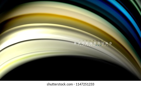 Fluid colors abstract background, twisted liquid design on black, colorful marble or plastic wave texture backdrop, multicolored template for business or technology presentation or web brochure cover