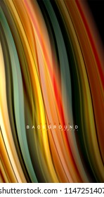 Fluid colors abstract background, twisted liquid design on black, colorful marble or plastic wave texture backdrop, multicolored template for business or technology presentation or web brochure cover
