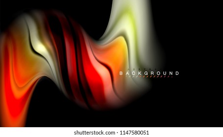 Fluid colors abstract background, twisted liquid design on black, colorful marble or plastic wave texture backdrop, multicolored template for business or technology presentation or web brochure cover