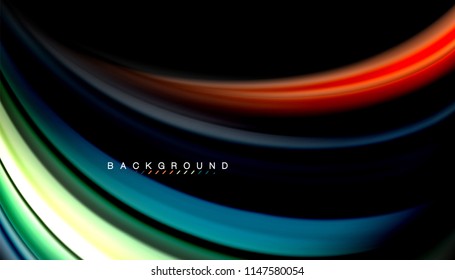 Fluid colors abstract background, twisted liquid design on black, colorful marble or plastic wave texture backdrop, multicolored template for business or technology presentation or web brochure cover
