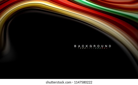 Fluid colors abstract background, twisted liquid design on black, colorful marble or plastic wave texture backdrop, multicolored template for business or technology presentation or web brochure cover