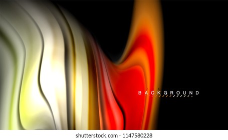 Fluid colors abstract background, twisted liquid design on black, colorful marble or plastic wave texture backdrop, multicolored template for business or technology presentation or web brochure cover