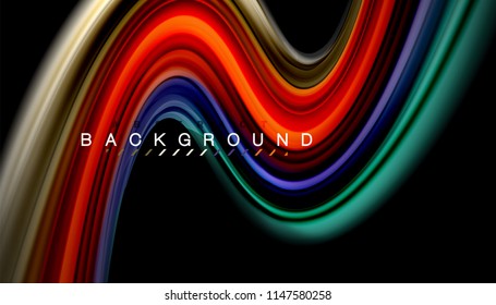 Fluid colors abstract background, twisted liquid design on black, colorful marble or plastic wave texture backdrop, multicolored template for business or technology presentation or web brochure cover