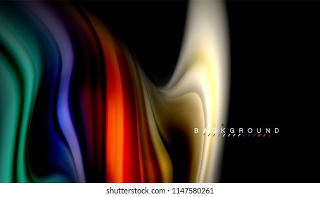 Fluid colors abstract background, twisted liquid design on black, colorful marble or plastic wave texture backdrop, multicolored template for business or technology presentation or web brochure cover