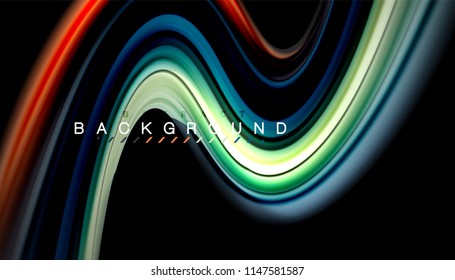 Fluid colors abstract background, twisted liquid design on black, colorful marble or plastic wave texture backdrop, multicolored template for business or technology presentation or web brochure cover