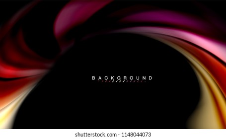 Fluid colors abstract background, twisted liquid design on black, colorful marble or plastic wave texture backdrop, multicolored template for business or technology presentation or web brochure cover