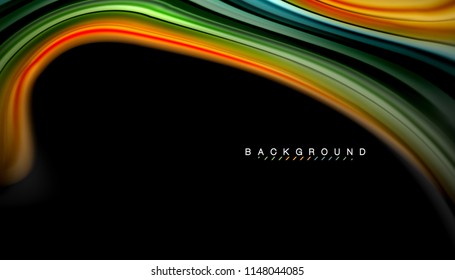 Fluid colors abstract background, twisted liquid design on black, colorful marble or plastic wave texture backdrop, multicolored template for business or technology presentation or web brochure cover