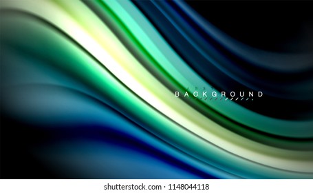 Fluid colors abstract background, twisted liquid design on black, colorful marble or plastic wave texture backdrop, multicolored template for business or technology presentation or web brochure cover