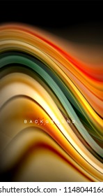 Fluid colors abstract background, twisted liquid design on black, colorful marble or plastic wave texture backdrop, multicolored template for business or technology presentation or web brochure cover