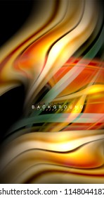 Fluid colors abstract background, twisted liquid design on black, colorful marble or plastic wave texture backdrop, multicolored template for business or technology presentation or web brochure cover