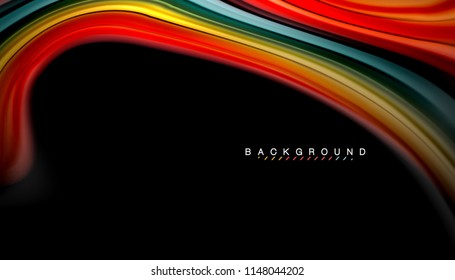 Colores fluidos fondo abstracto, diseño líquido retorcido sobre fondo negro, mármol colorido o textura de ondas plásticas, plantilla multicolor para presentación de negocios o tecnología o portada de folletos web